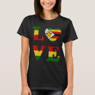 Vintage I Love Zimbabwe Flag Heart Zimbabwean Root T-Shirt