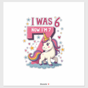 Vintage I Was 6 Now I'm 7 Unicorn Birthday Girl Re