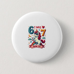 Vintage I Was 6 Now Im Unicorn Birthday Party Vect Cm Round Badge