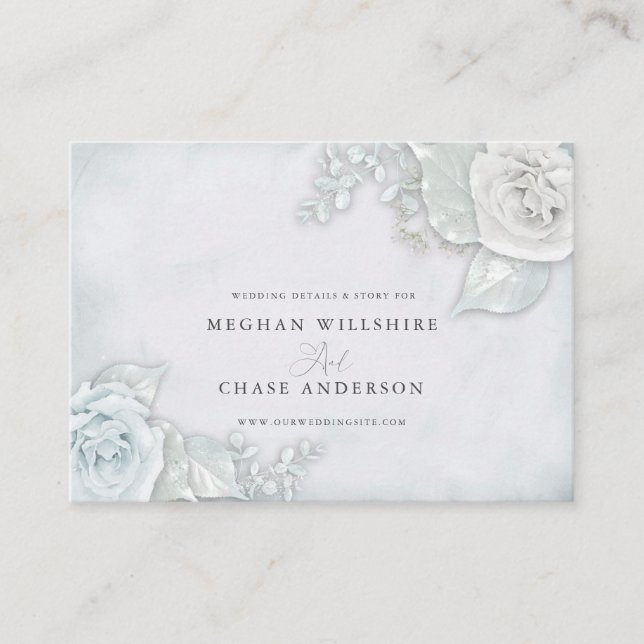 Vintage Ice Blue and White Roses Business Card (Front)
