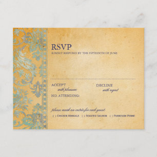 Vintage Ice Blue Damask Lace Wedding RSVP Card