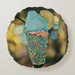 Vintage ice cream artwork round cushion