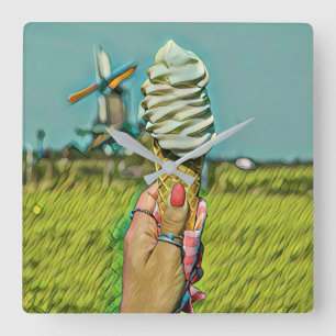 Vintage ice cream artwork square wall clock