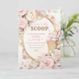 Vintage ice cream birthday, blush ice cream invitation