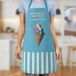 Vintage Ice Cream Cone Apron<br><div class="desc">An apron with an illustration of an ice cream cone with multiple scoops in a vintage style,  all on a light blue and beige striped pattern. This could make a perfect gift for a friend who loves cooking homemade delicacies,  or use if you work in an ice cream parlour!</div>