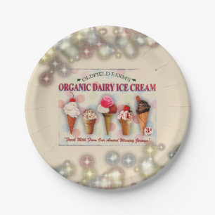 Vintage ice cream cone parlour sign sparkle dot paper plate