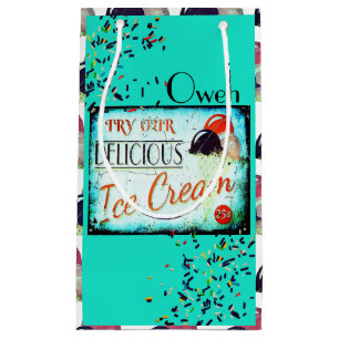 Vintage ice cream cone parlour sign turquoise small gift bag