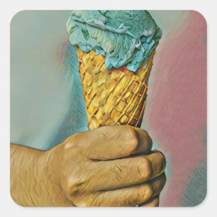 Vintage ice cream cone square sticker