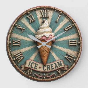 Vintage Ice Cream Farmhouse Kitchen Large Clock