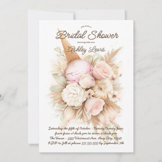 Vintage ice cream floral bouquet blush ice cream invitation
