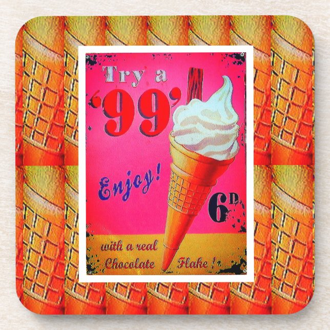 Vintage ice cream parlor sign ice cream cone pink coaster (Front)