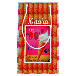 Vintage ice cream parlour sign cute pink orange  small gift bag