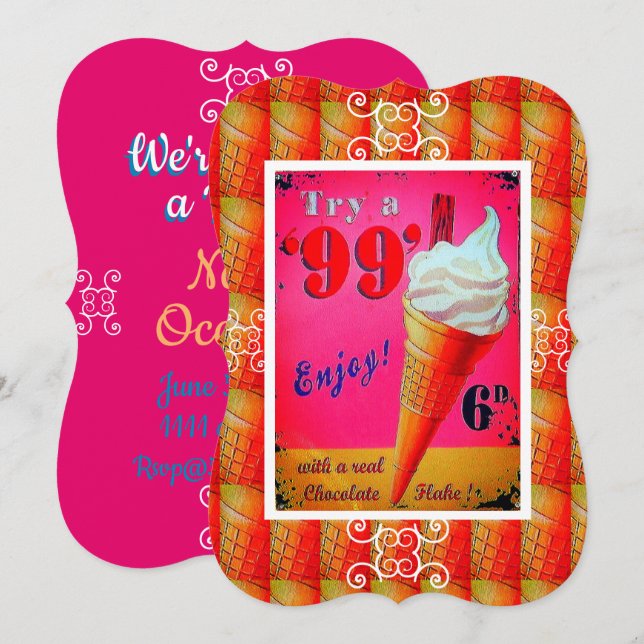Vintage ice cream parlour sign invitation (Front/Back)