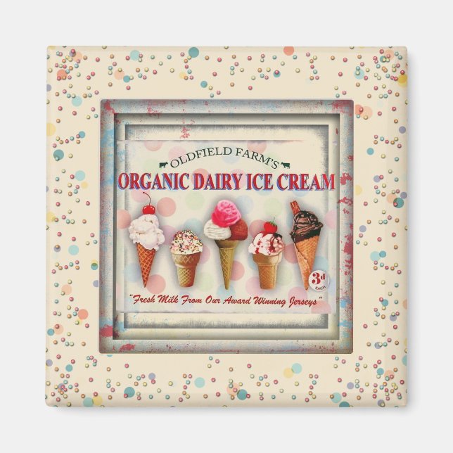 Vintage ice cream parlour sign magnet (Front)