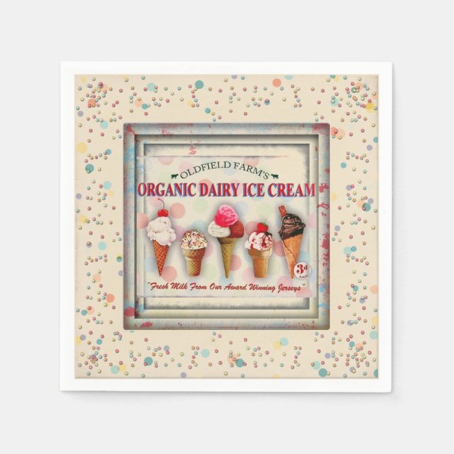 Vintage ice cream parlour sign napkin (Front)