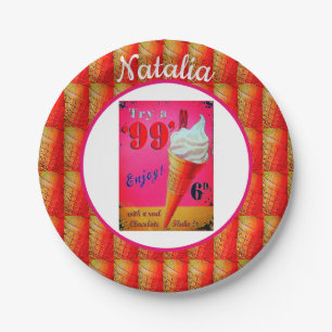 Vintage ice cream parlour sign paper plate