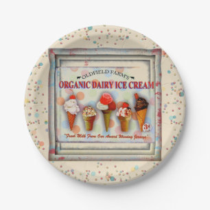 Vintage ice cream parlour sign paper plate