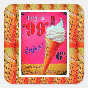 Vintage ice cream parlour sign pink orange white square sticker