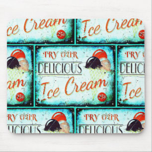 Vintage ice cream parlour sign turquoise nostalgic mouse mat