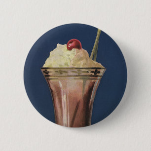 Vintage Ice Cream Shake, Whipped Cream & Cherry 6 Cm Round Badge