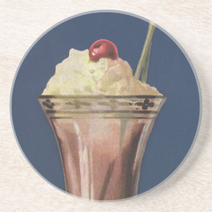 Vintage Ice Cream Shake, Whipped Cream & Cherry Coaster