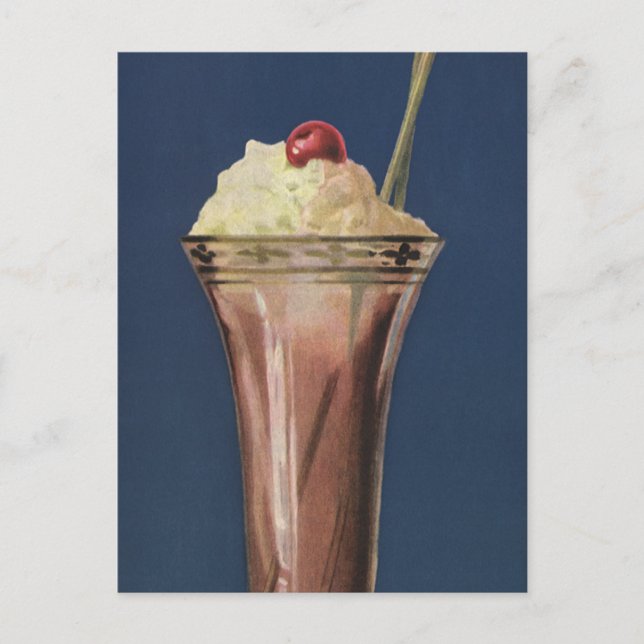 Vintage Ice Cream Shake, Whipped Cream & Cherry Postcard (Front)