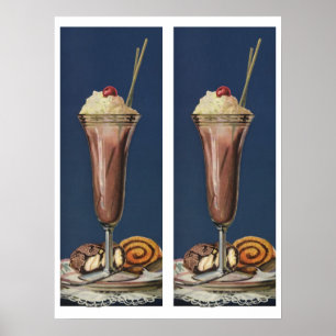 Vintage Ice Cream Shake, Whipped Cream & Cherry Poster