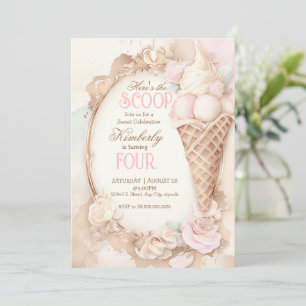 Vintage ice cream social blush ice cream invitation