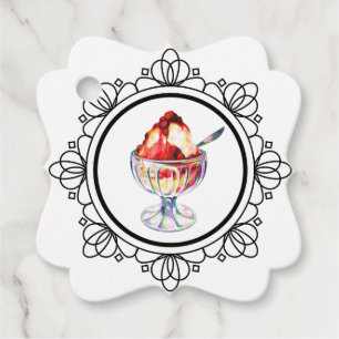 Vintage ice cream sundae dessert white black red favour tags