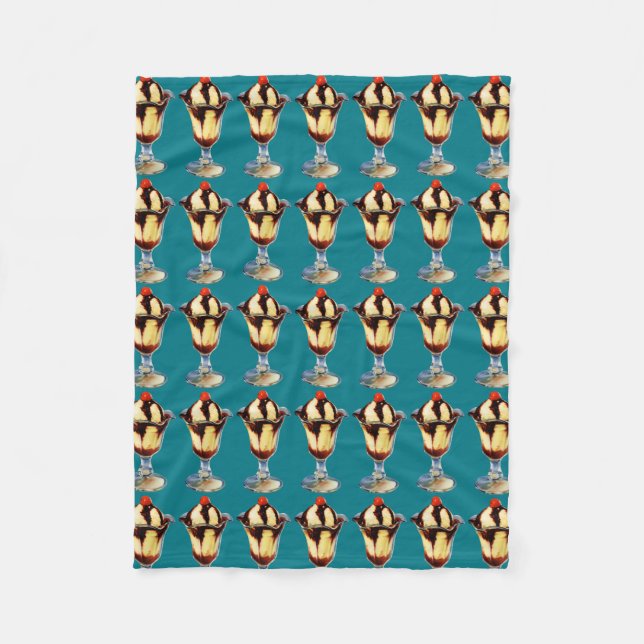 Vintage Ice Cream Sundae Fleece Blanket (Front)