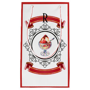 Vintage ice cream sundae red white black small gift bag