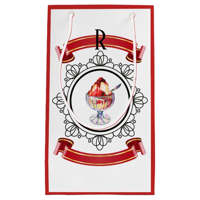 Vintage ice cream sundae red white black small gift bag (Front)