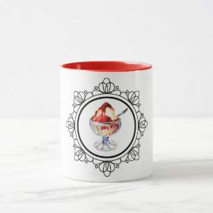 Vintage ice cream sundae red white mug