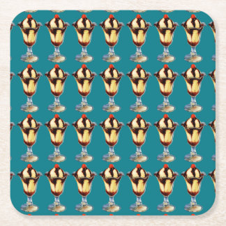 Vintage Ice Cream Sundae Square Paper Coaster