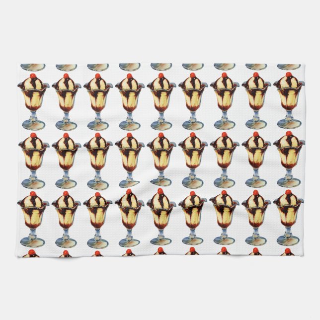 Vintage Ice Cream Sundae Tea Towel (Horizontal)