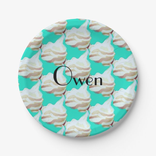 Vintage ice cream turquoise and white  paper plate (Front)