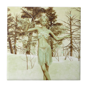 Vintage Ice Fairy in Winter Woodland Tile