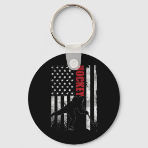 Vintage Ice Hockey American Flag Ice Hockey Player Key Ring