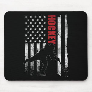 Vintage Ice Hockey American Flag Ice Hockey Player Mouse Mat