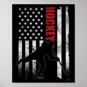 Vintage Ice Hockey American Flag Ice Hockey Player Poster