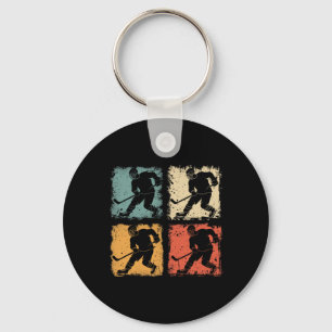 Vintage Ice Hockey Player Clic Retro Style Graphic Key Ring
