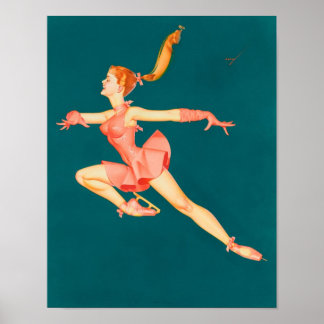 Vintage Ice Skater Ballerina, Poster