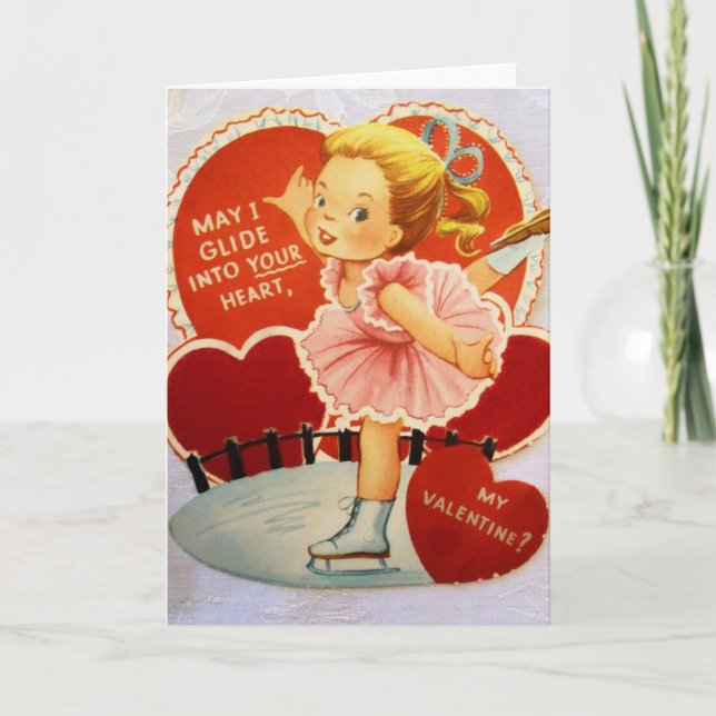 Vintage Ice Skater Valentine Holiday Card (Front)