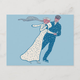 Vintage Ice Skaters Postcard