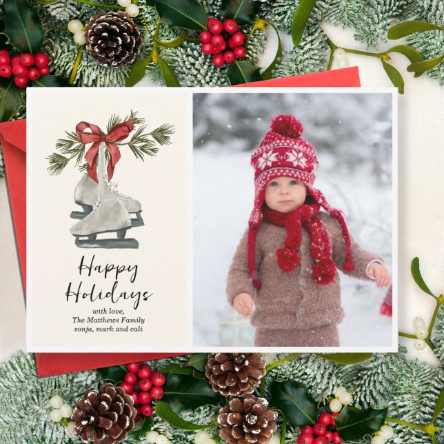Vintage Ice Skates Flat Holiday Card (Creator Uploaded)