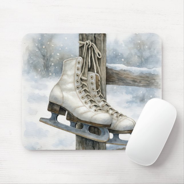 Vintage Ice Skates Hanging Fence Post Mouse Mat (With Mouse)