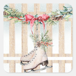 Vintage Ice Skates in the Snow Christmas  Square Sticker