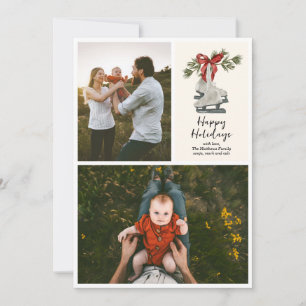 Vintage Ice Skates Multi Photo Flat Holiday Card