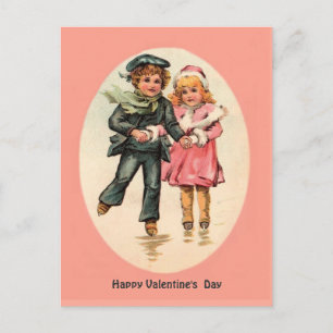 Vintage Ice Skating Couple - Valentine's Day Holiday Postcard