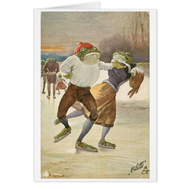 Vintage - Ice Skating Frog Couple, (Front)